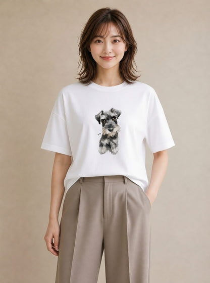 デザインTシャツ レディース いぬ 犬 ワンコ イラスト 線画 デート 帰省 白T YMAZO