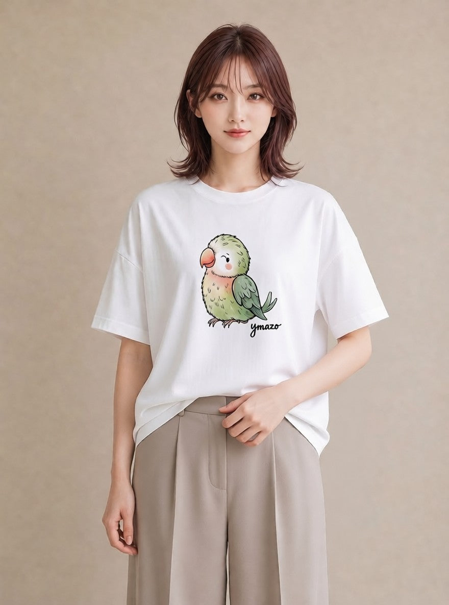 Tシャツ レディース 白文鳥 ペット 動物 イラスト ゆるかわ 女子会 お揃い 白T YMAZO