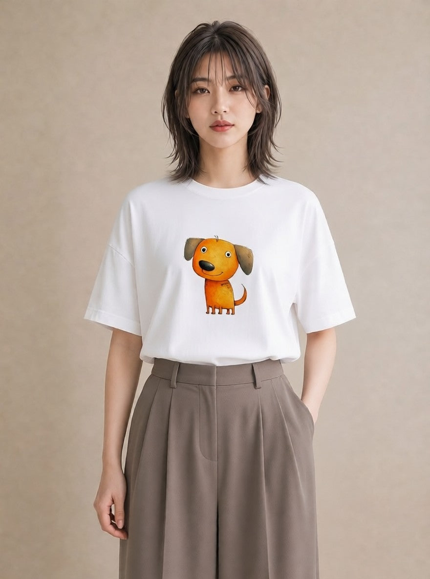 Tシャツ レディース わんちゃん 犬 いぬ イラスト ガーリー 親子 20代 白T YMAZO
