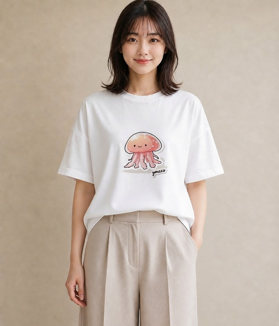 グラフィックTシャツ レディース くらげ クラゲ 海の生き物 海 イラスト ポップ ホワイトデー 春服 白T YMAZO