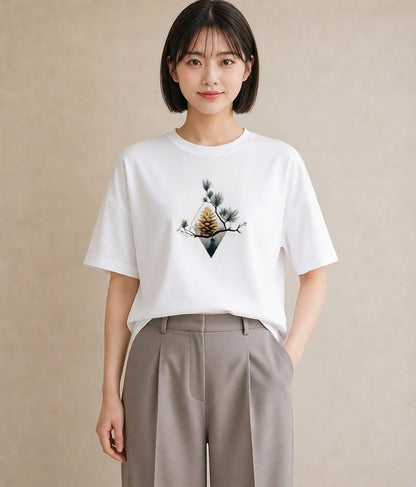 Tシャツ レディース 松ぼっくり 植物 ボタニカル イラスト 可愛い 春コーデ 姉妹 白T YMAZO