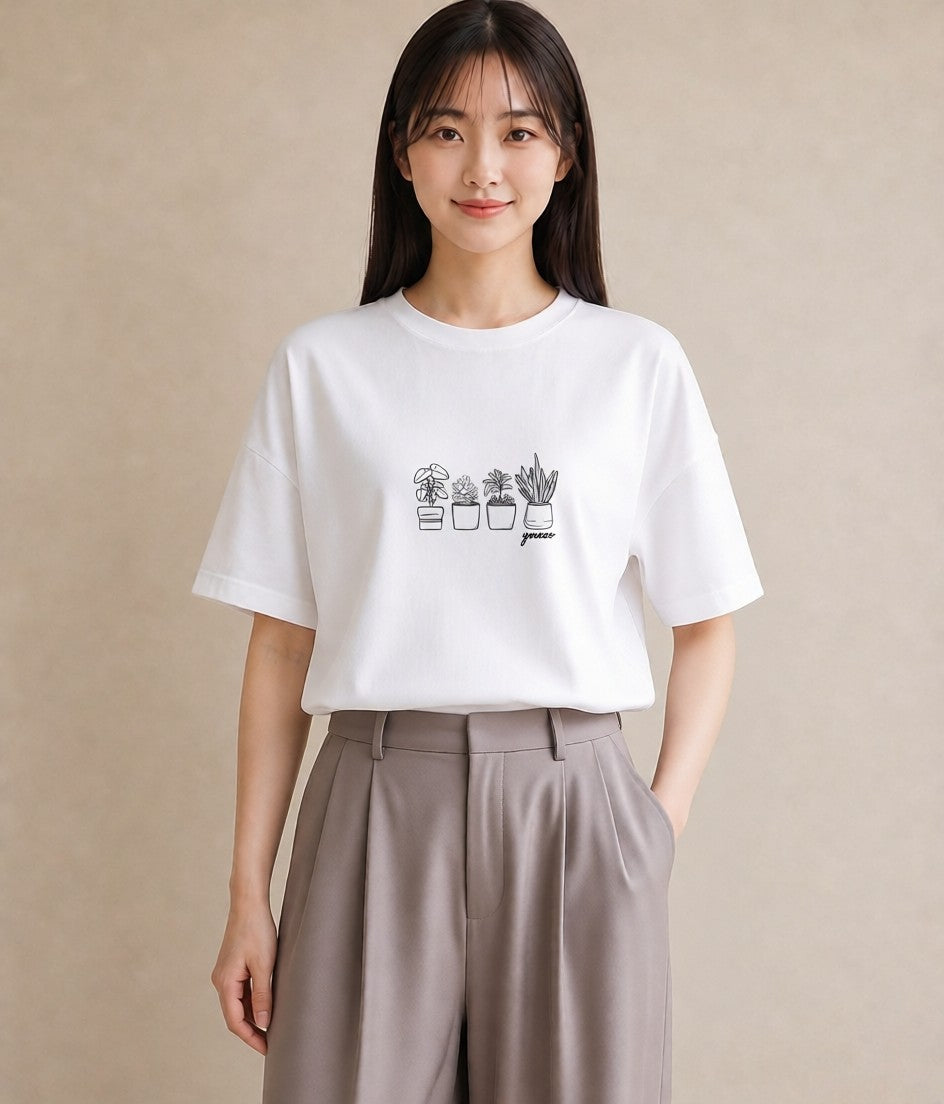 プリントTシャツ レディース 観葉植物 植物 ボタニカル イラスト 手描き風 クリスマス 旅行 白T YMAZO