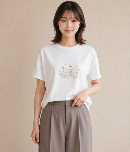 半袖Tシャツ レディース デイジー 花 花柄 イラスト ラフ レイヤード 白T YMAZO