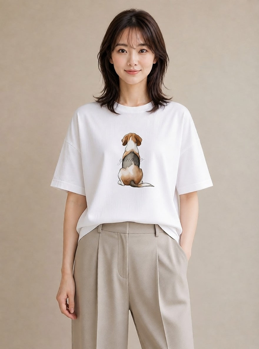 半袖Tシャツ レディース ビーグル 犬 いぬ イラスト ニュアンス 週末コーデ 敬老の日 白T YMAZO