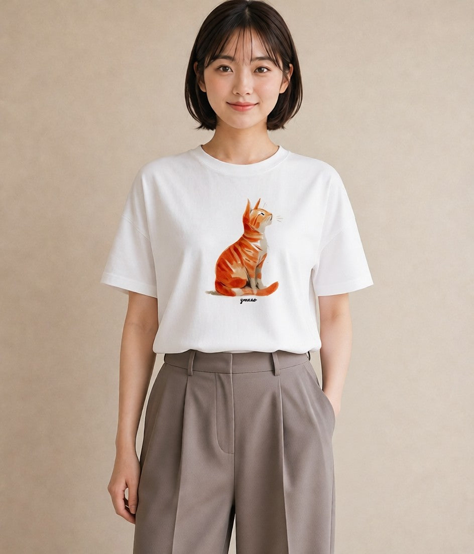 プリントTシャツ レディース 猫の手 猫 ねこ イラスト 水彩風 誕生日プレゼント 綿100 白T YMAZO
