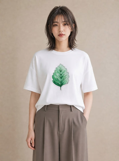 グラフィックTシャツ レディース 落ち葉 植物 ボタニカル イラスト シック 20代 カジュアルコーデ 白T YMAZO