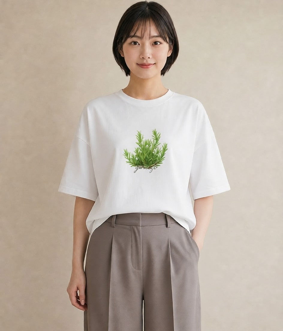プリントTシャツ レディース ハーブ 植物 ボタニカル イラスト ゆるかわ ペアコーデ 秋コーデ 白T YMAZO