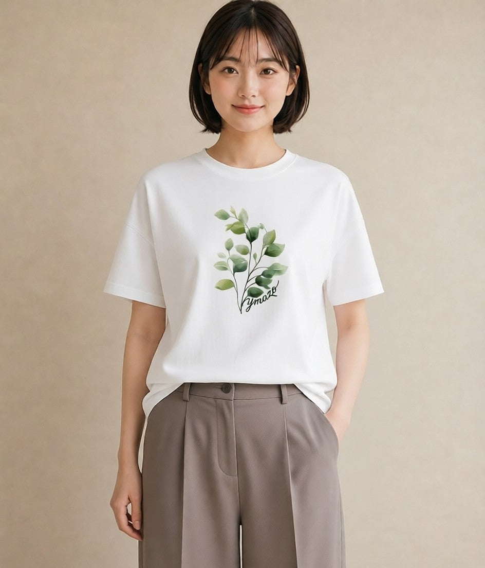 Tシャツ レディース 観葉植物 植物 ボタニカル イラスト モード ビーチ デイリーウェア 白T YMAZO