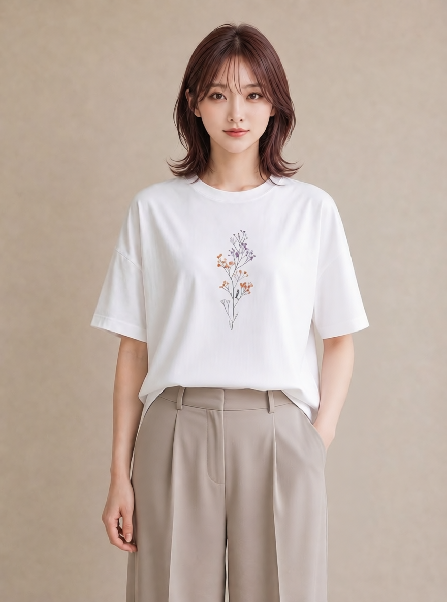 半袖Tシャツ レディース カスミソウ かすみ草 花 花柄 イラスト ラフ 帰省 白T