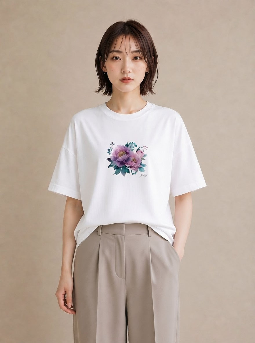 グラフィックTシャツ レディース スミレ 花 花柄 イラスト 淡色 部屋着 女性向けギフト 白T