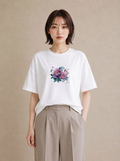 グラフィックTシャツ レディース スミレ 花 花柄 イラスト 淡色 部屋着 女性向けギフト 白T