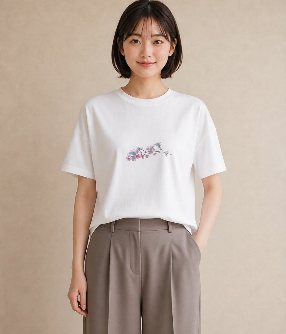 デザインTシャツ レディース カスミソウ かすみ草 花 花柄 イラスト こなれ感 クリスマス 旅行 白T