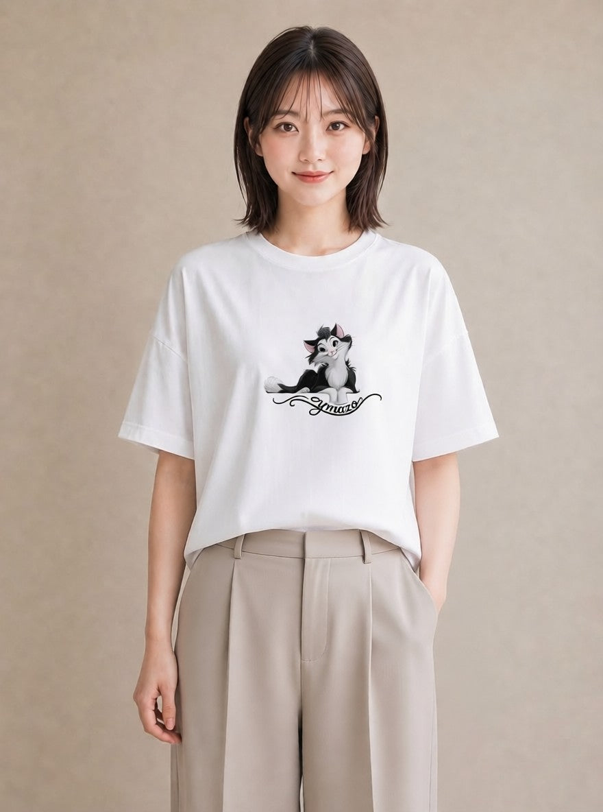 デザインTシャツ レディース 靴下猫 猫 ねこ イラスト きれいめカジュアル カフェ巡り 女子会 白T YMAZO
