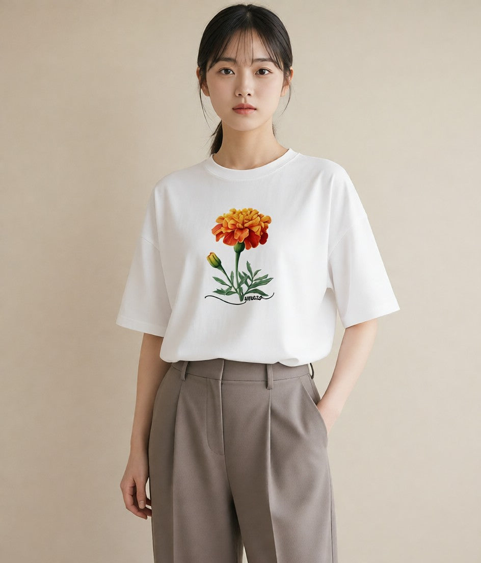 デザインTシャツ レディース カーネーション 花 花柄 イラスト ビーチ デイリーウェア 白T