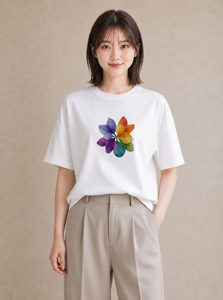 プリントTシャツ レディース クローバー 四つ葉 花 花柄 イラスト ラフカジュアル 帰省 ラフ 白T YMAZO