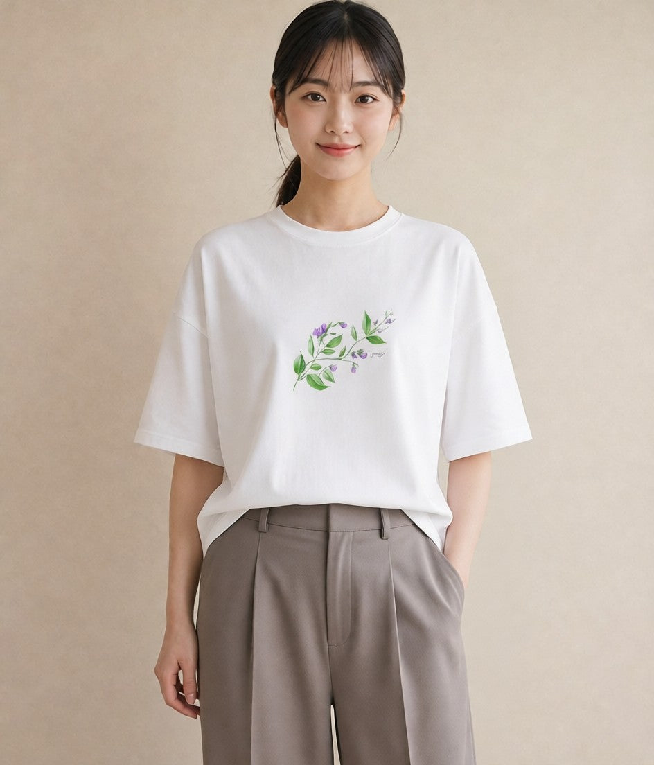 デザインTシャツ レディース ハーブ 植物 ボタニカル イラスト こなれ感 レイヤード 友達ギフト 白T YMAZO