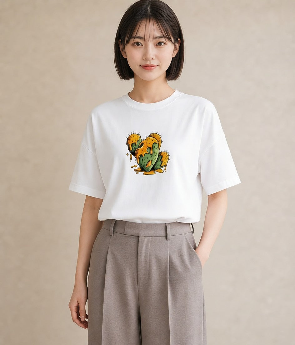 半袖Tシャツ レディース サボテン 植物 ボタニカル イラスト きれいめカジュアル 部屋着 女性向けギフト 白T YMAZO
