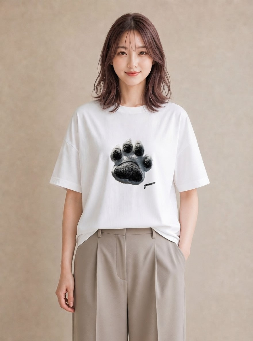 グラフィックTシャツ レディース 猫の手 猫 ねこ イラスト 個性的 在宅 公園 白T YMAZO