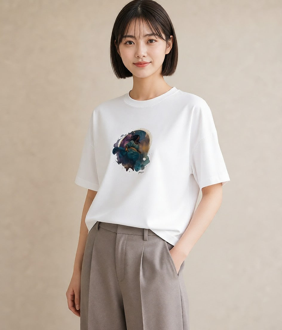 デザインTシャツ レディース 天秤座 星空 宇宙 イラスト ヴィンテージ風 20代 カジュアルコーデ 白T YMAZO