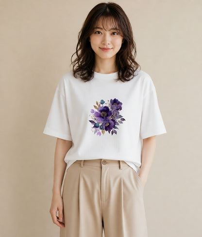 半袖Tシャツ レディース パンジー 花 花柄 イラスト 個性的 旅行 母娘コーデ 白T YMAZO