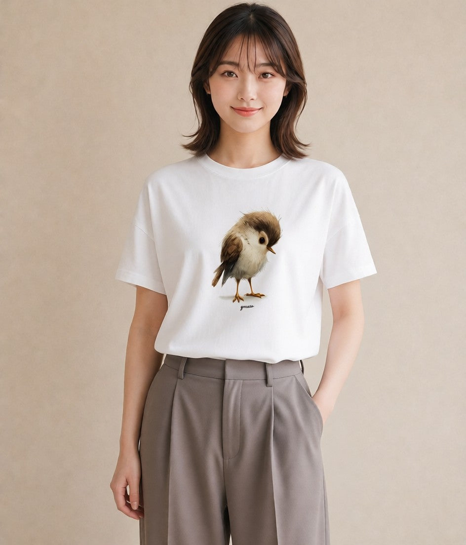 デザインTシャツ レディース 九官鳥 ペット 動物 イラスト 手描き風 クリスマス 旅行 白T YMAZO