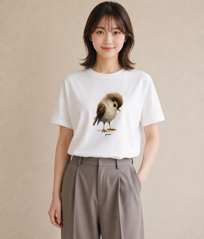 デザインTシャツ レディース 九官鳥 ペット 動物 イラスト 手描き風 クリスマス 旅行 白T YMAZO