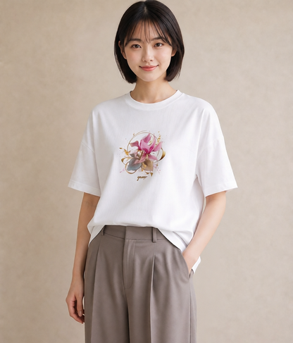 グラフィックTシャツ レディース ゆり 百合 花 花柄 イラスト ゆるかわ 休日 ペアコーデ 白T YMAZO