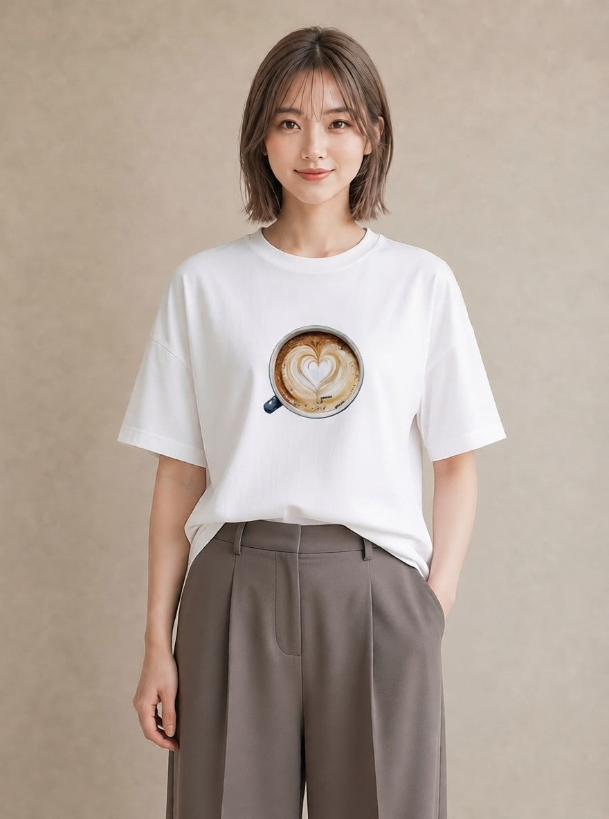 半袖Tシャツ レディース エスプレッソ 食べ物 フード イラスト 北欧風 社会人 女性 白T YMAZO