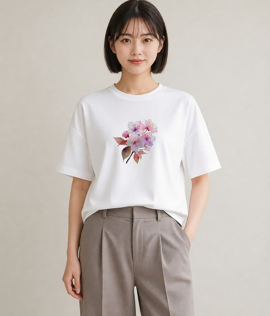 半袖Tシャツ レディース さくら 桜 サクラ 花 花柄 イラスト ユニーク 母娘コーデ 自分用 白T YMAZO