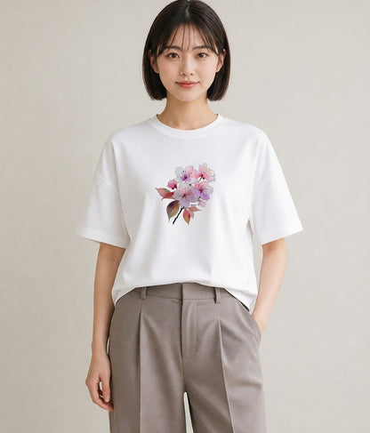 半袖Tシャツ レディース さくら 桜 サクラ 花 花柄 イラスト ユニーク 母娘コーデ 自分用 白T YMAZO