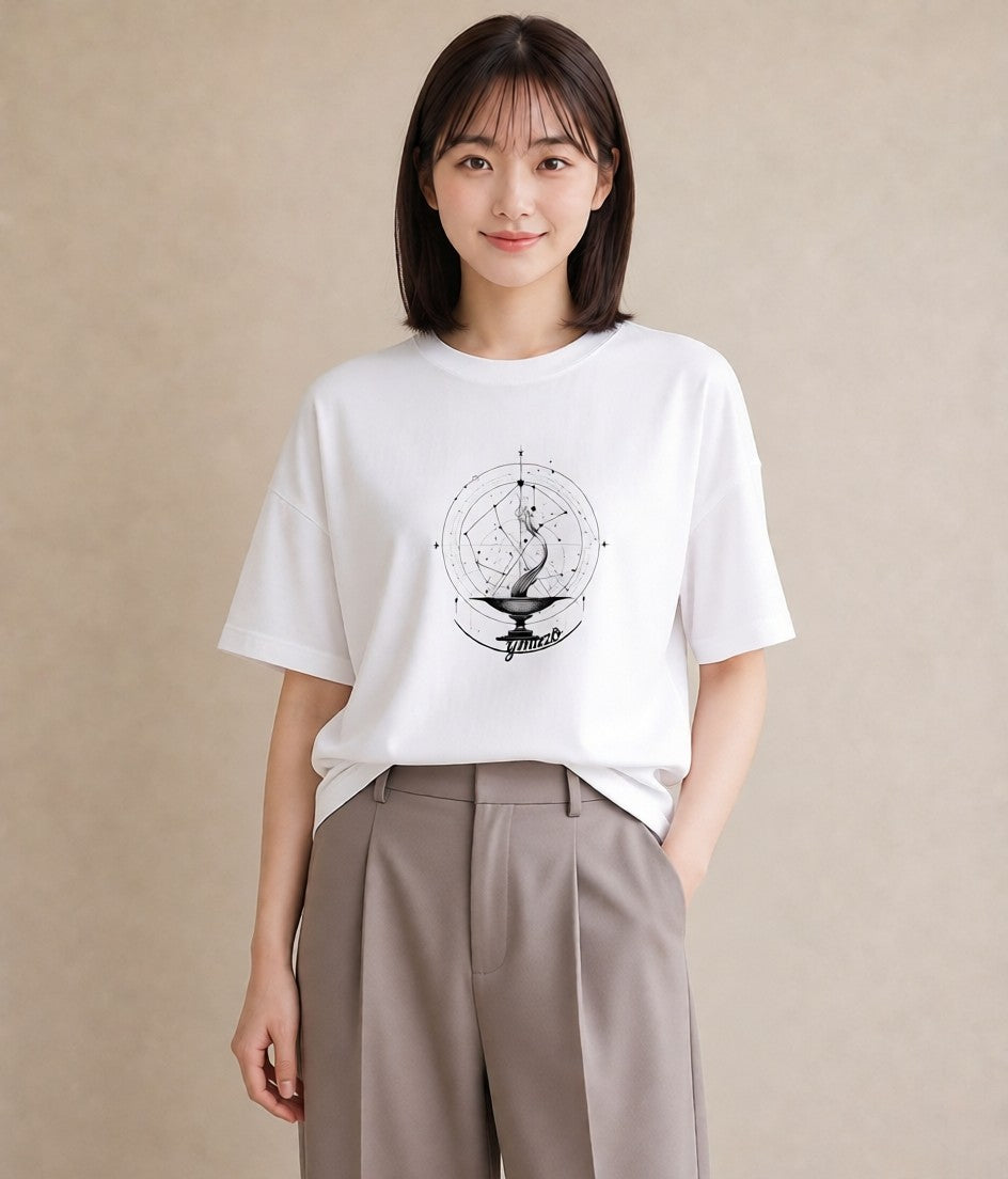 プリントTシャツ レディース 天秤座 星空 宇宙 イラスト 線画 親子 20代 白T YMAZO