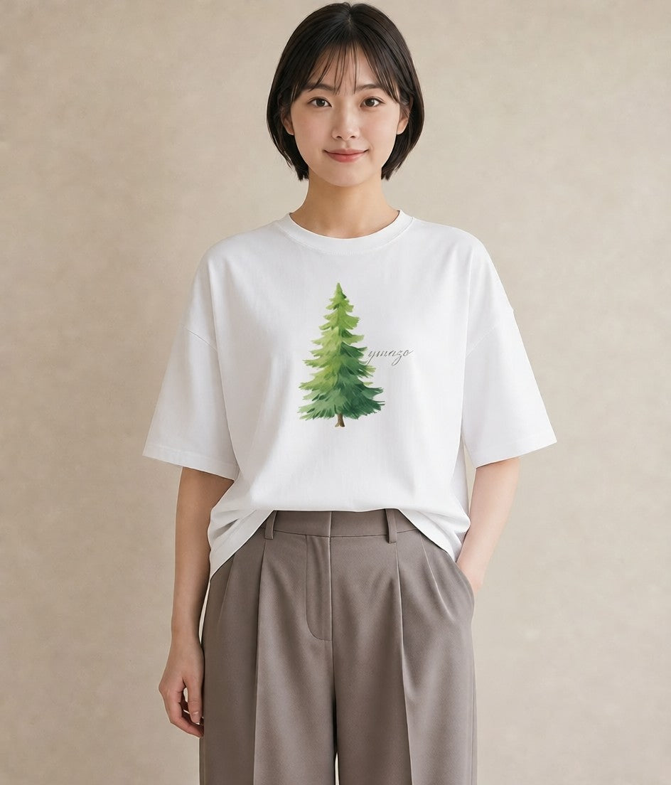 デザインTシャツ レディース 森 植物 ボタニカル イラスト 上品 週末コーデ 敬老の日 白T YMAZO