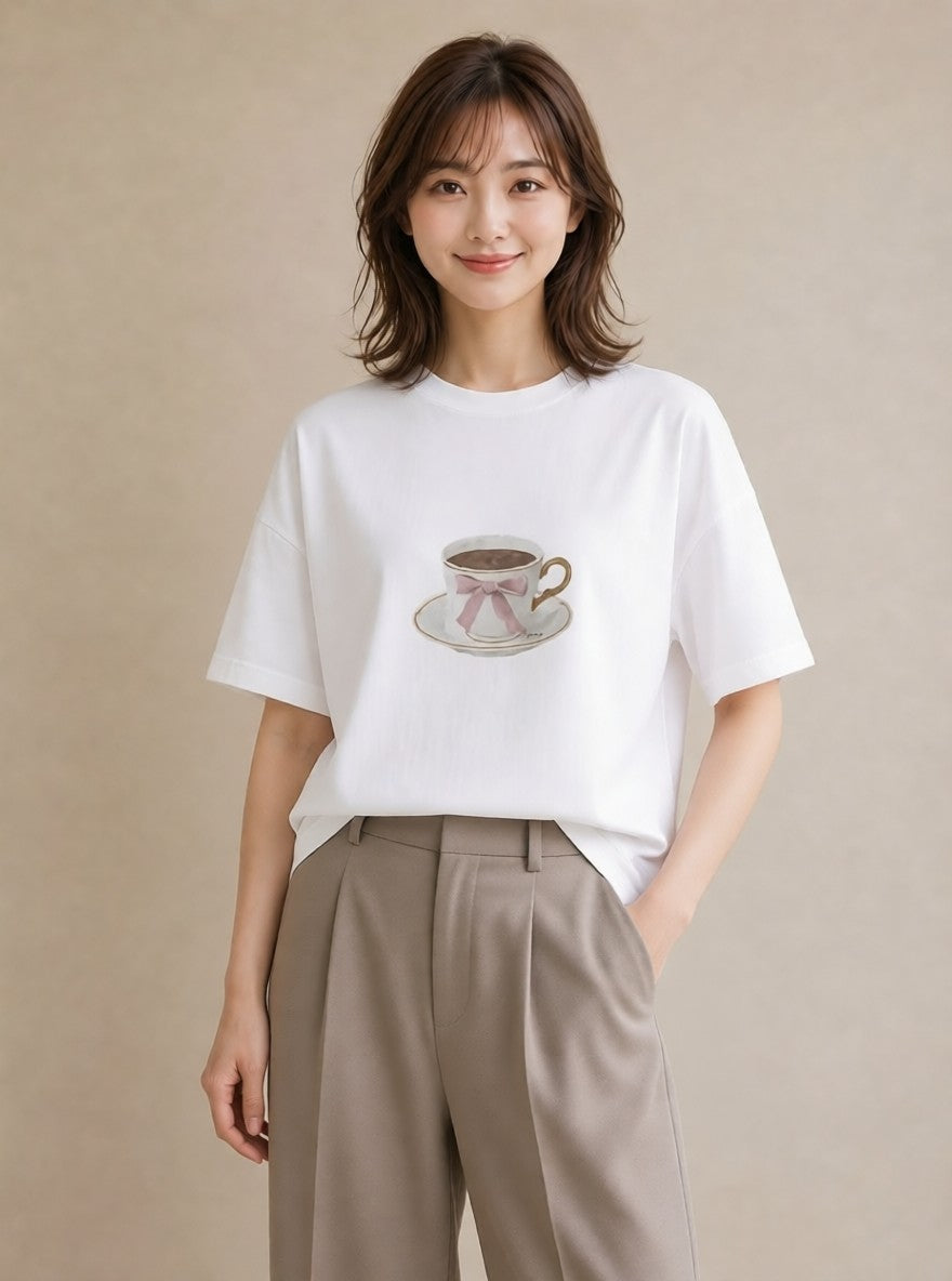 グラフィックTシャツ レディース エスプレッソ 食べ物 フード イラスト ガーリー 海 カフェ巡り 白T YMAZO