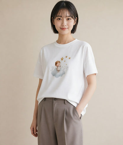 プリントTシャツ レディース 星 星空 宇宙 イラスト 旅行コーデ デート 帰省 白T YMAZO