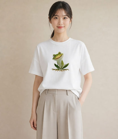 プリントTシャツ レディース カエル ペット 動物 イラスト アート風 姉妹 送別ギフト 白T YMAZO