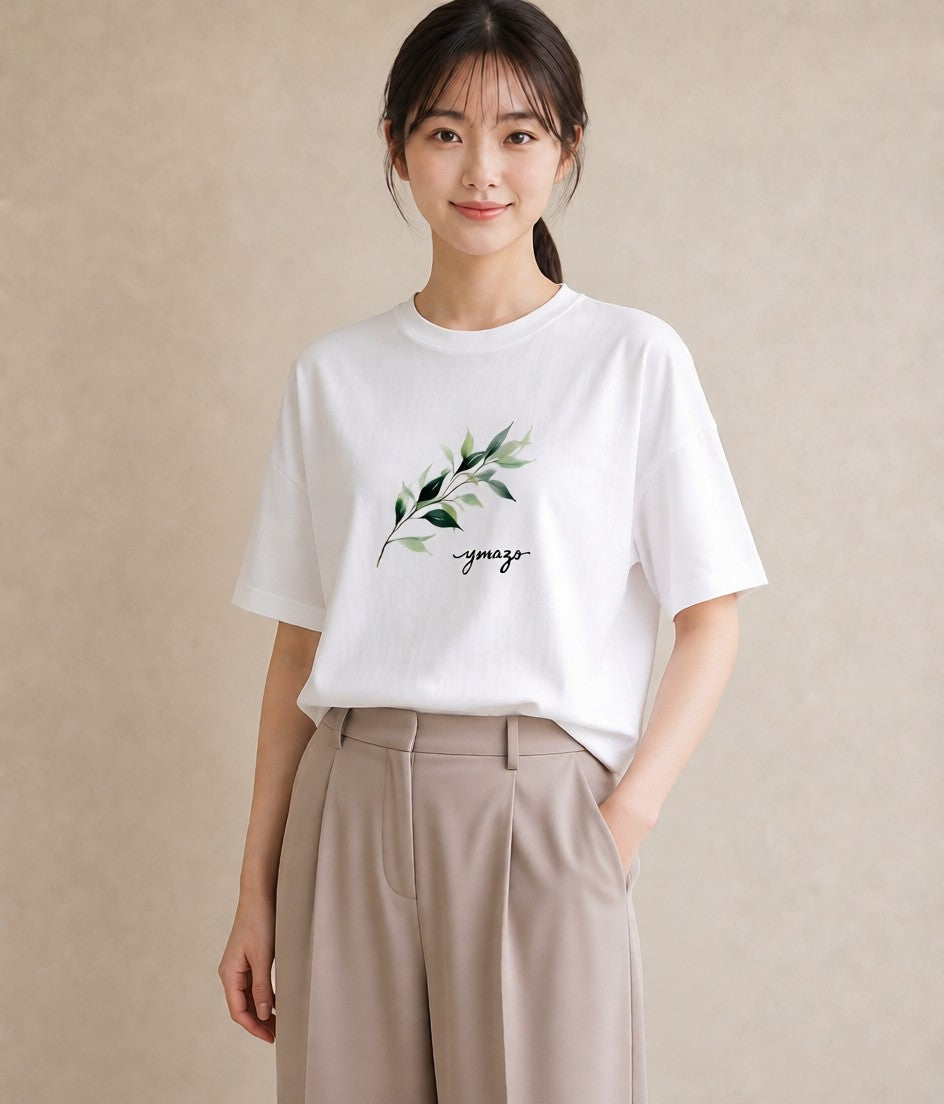 デザインTシャツ レディース ユーカリ 植物 ボタニカル イラスト レトロ 友達ギフト 部屋着 白T YMAZO