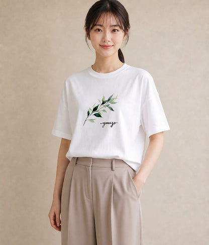 デザインTシャツ レディース ユーカリ 植物 ボタニカル イラスト レトロ 友達ギフト 部屋着 白T YMAZO
