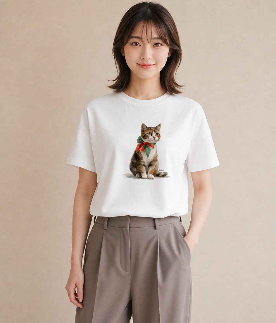 プリントTシャツ レディース エキゾチックショートヘア 猫 ねこ イラスト こなれ感 秋コーデ おしゃれギフト 白T YMAZO