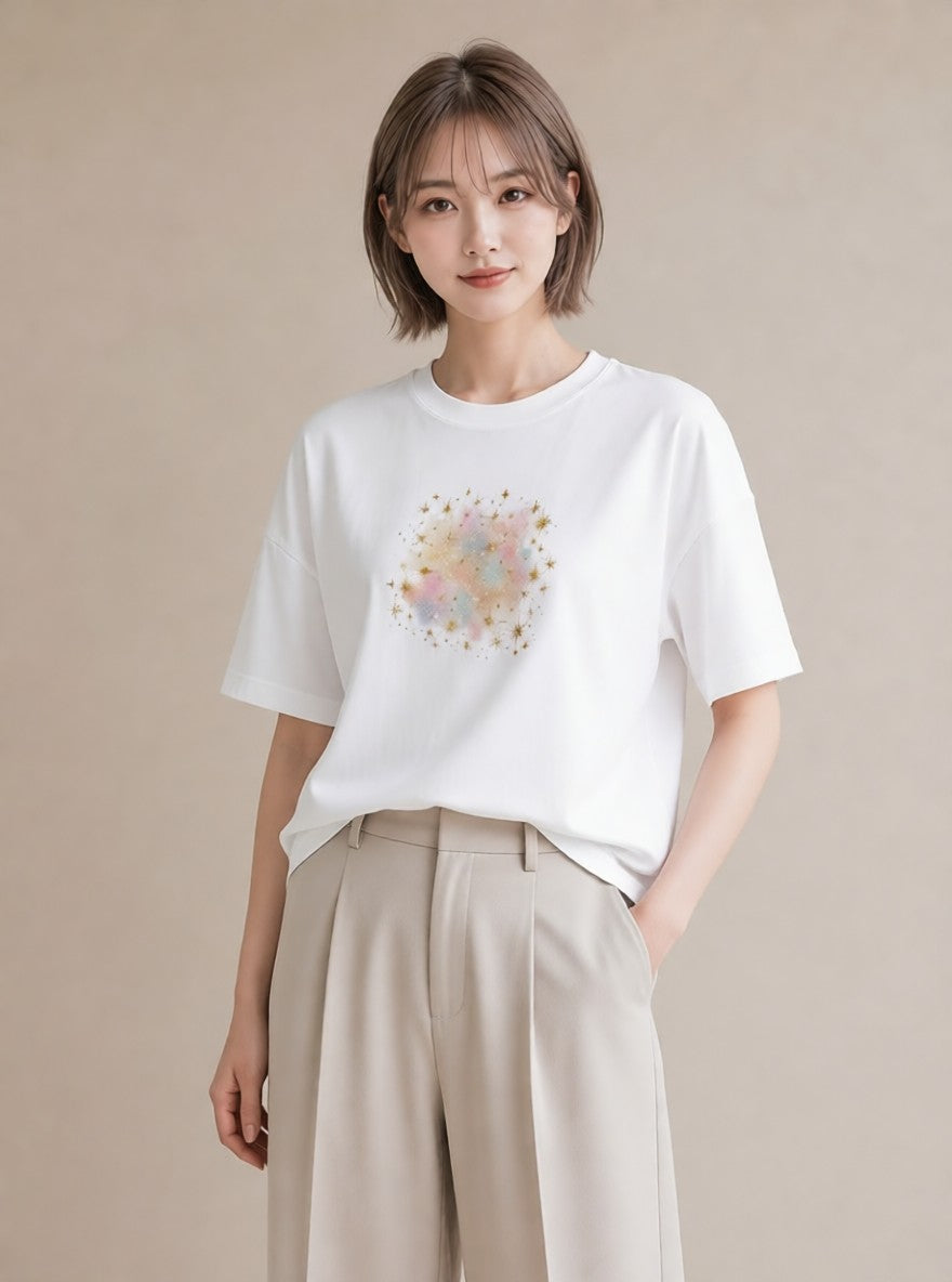 プリントTシャツ レディース 牡羊座 星空 宇宙 イラスト ニュアンス 母娘コーデ 自分用 白T YMAZO