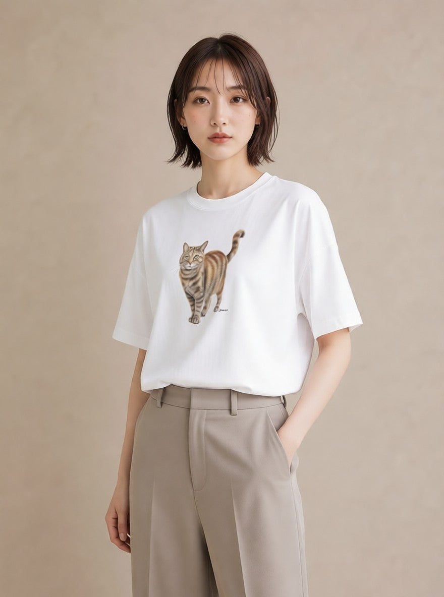 Tシャツ レディース 猫 ねこ イラスト ゆるかわ デート 帰省 白T YMAZO