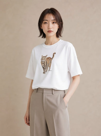 Tシャツ レディース 猫 ねこ イラスト ゆるかわ デート 帰省 白T YMAZO