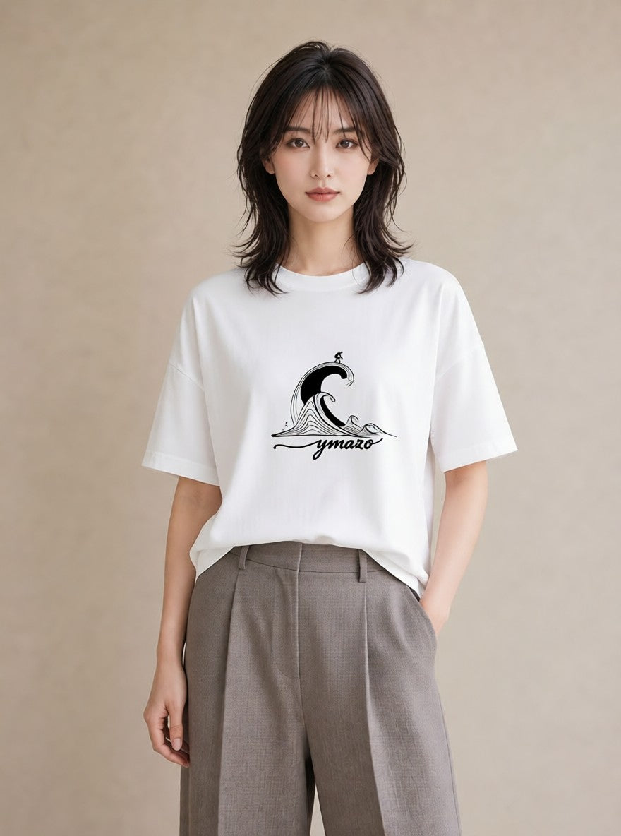 グラフィックTシャツ レディース 紙の船 水辺 ナチュラル アンティーク イラスト 手描き風 ペアコーデ 秋コーデ 白T YMAZO