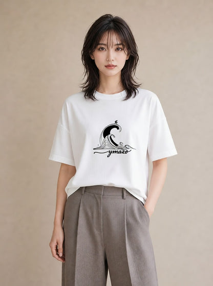 グラフィックTシャツ レディース 紙の船 水辺 ナチュラル アンティーク イラスト 手描き風 ペアコーデ 秋コーデ 白T YMAZO