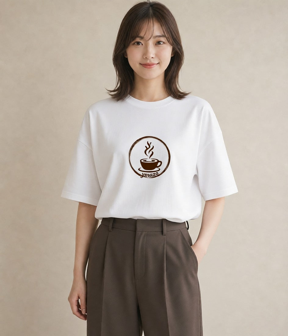 Tシャツ レディース カフェ カフェロゴ ロゴ イラスト ラフ 友達ギフト 部屋着 白T YMAZO