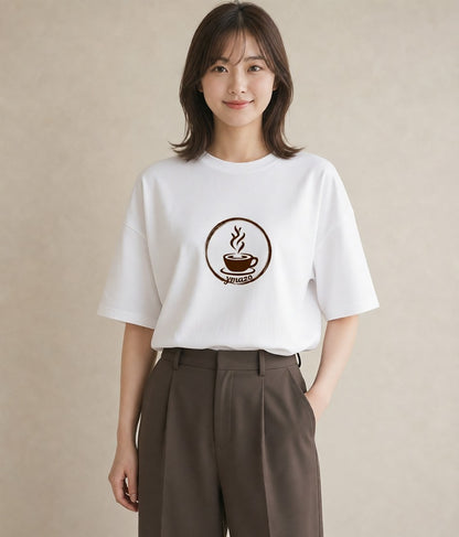 Tシャツ レディース カフェ カフェロゴ ロゴ イラスト ラフ 友達ギフト 部屋着 白T YMAZO