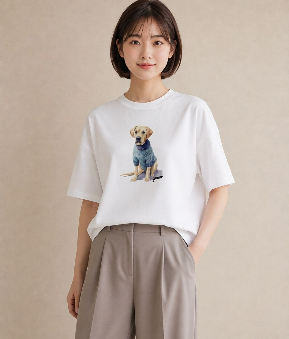 デザインTシャツ レディース 犬好き 犬 いぬ イラスト レトロ 親子 20代 白T YMAZO