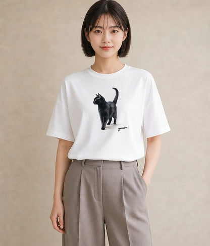 半袖Tシャツ レディース アビシニアン 猫 ねこ イラスト ラフ 旅行用 海 白T YMAZO