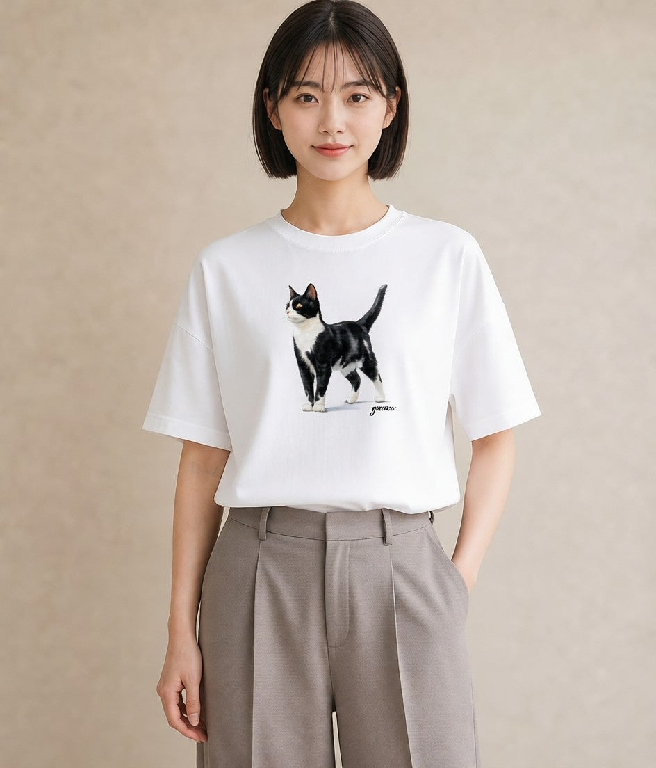 半袖Tシャツ レディース 愛猫 猫 ねこ イラスト カフェコーデ 旅行 母娘コーデ 白T YMAZO