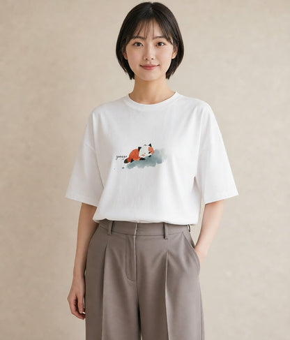 半袖Tシャツ レディース たぬき 動物 アニマル イラスト アート風 おしゃれギフト 社会人 白T YMAZO
