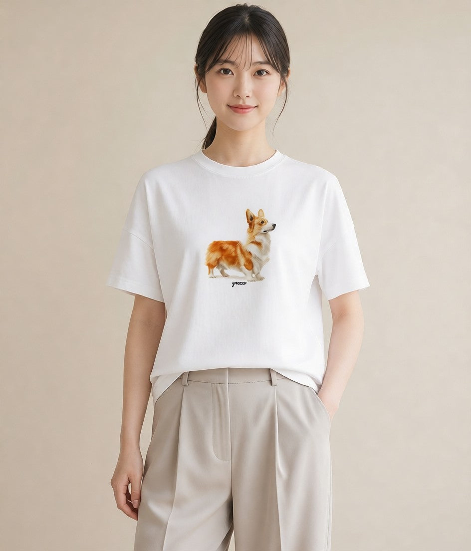 プリントTシャツ レディース ウェルシュコーギー コーギー 犬 いぬ イラスト ポップ 敬老の日 ホワイトデー 白T YMAZO